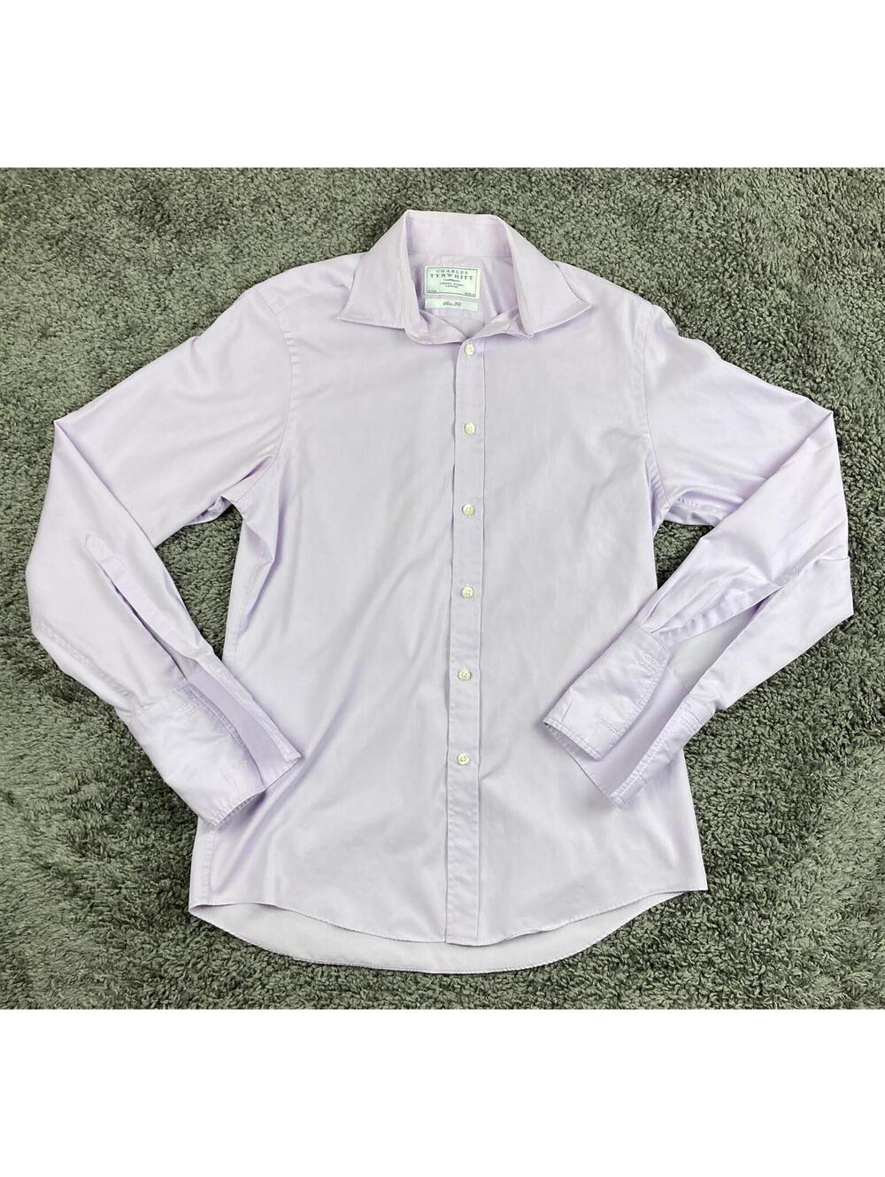 Charles Tyrwhitt Mens Dress Shirt Slim Fit Lavender Cotton French Cuff  15/33